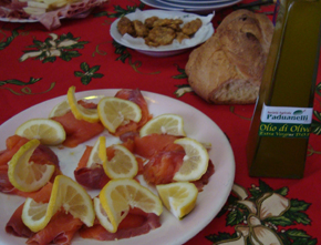 Extra Virgin Olive Oil with smoked salmon